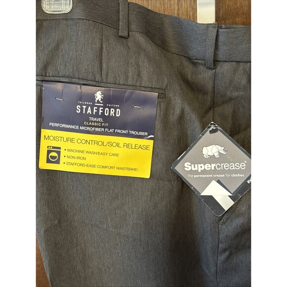New Stafford Travel Classic Fit Men’s 44x30 Pants Super Crease Charcoal Gray - Picture 2 of 9